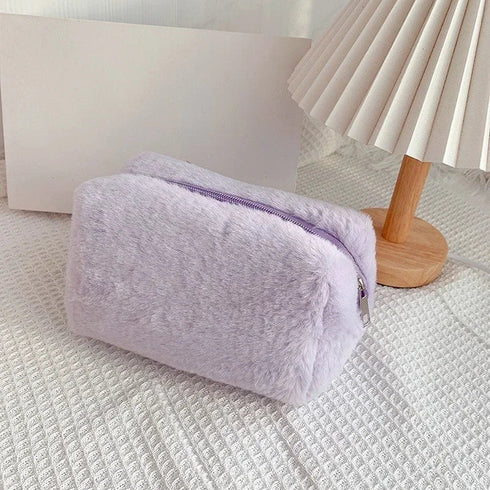 1 Pc Solid Color Plush Makeup Bag for Women Soft Portable Travel Cosmetic Organizer Case Cute Lady Make Up Bag Necessaries